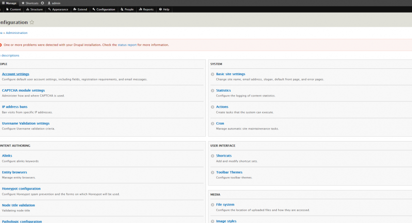 Drupal 8 Admin Pages Backend Component Configuration Page List