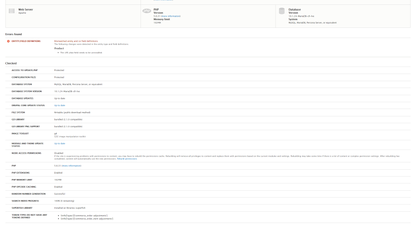 Drupal 8 Commerce - Bug - Status Report Display of Undefined Tokens 