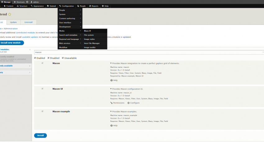 Blazy Configuration Menu Item on Configure Media Menu Blazy Configuration Menu Item on Configure Media Menu