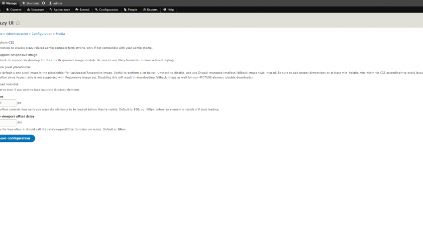 Blazy Module Configuration Page Blazy Module Configuration Page