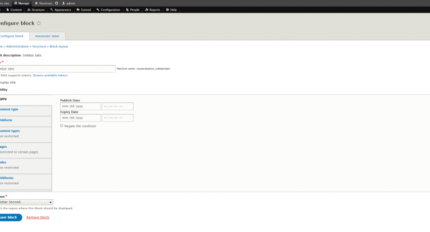 Block Scheduler Fields on Block Configuration Tab