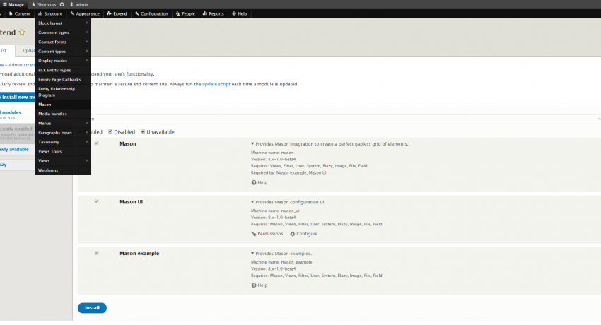 Mason Configuration Menu Item on Structure Menu Mason Configuration Menu Item on Structure Menu