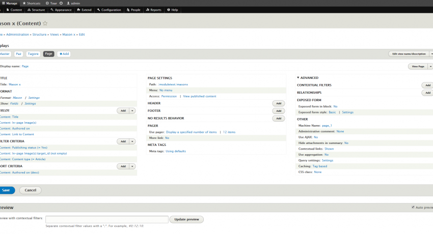 Drupal View Configuration Page with Mason Display Style Settings Drupal View Configuration Page with Mason Display Style Settings