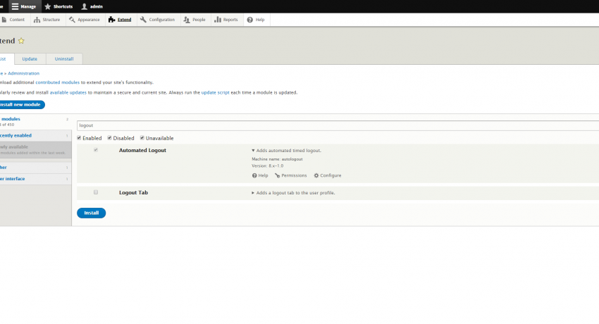 Drupal Automated Logout Installation Page 