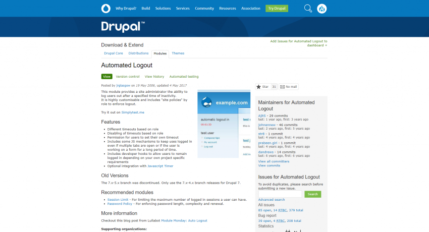 Drupal Automated Logout Project Page