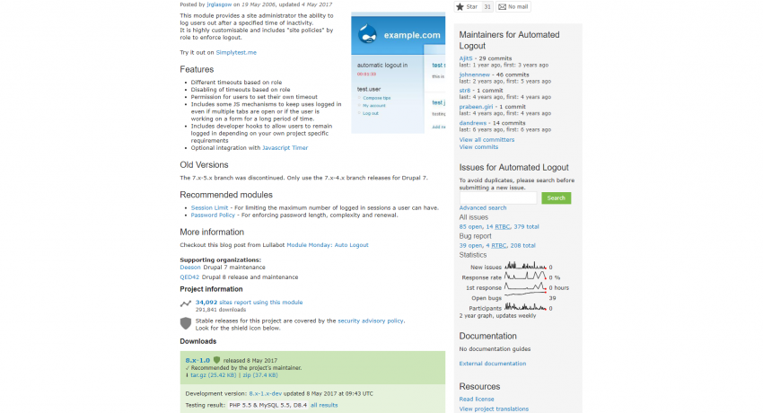 Drupal Automated Logout Project Page