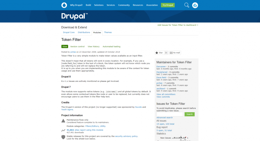 Drupal Token Filter Module